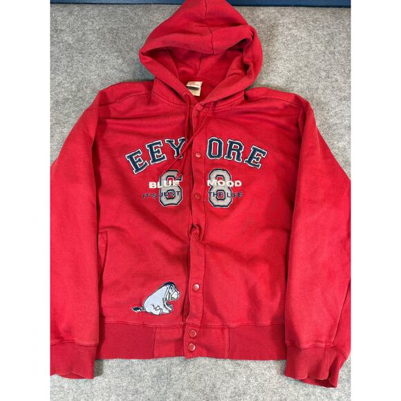 Vintage 90s Disney Eeyore Blue Mood #68 Hoodie Mens XL Red Snap Retro Streetwear - Picture 1 of 6